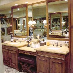 brown cabinets in bathroom
