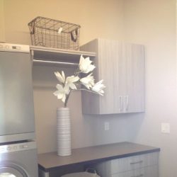 gray cabinets in bathroom