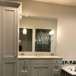 gray cabinets in bathroom